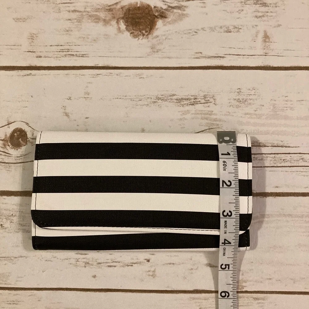 KUT From The Kloth Faux Leather Black and White Striped Trifold Wallet